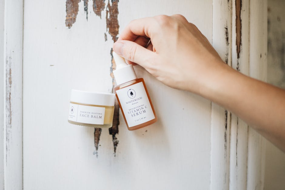 Elegant skincare display featuring face balm and vitamin C serum